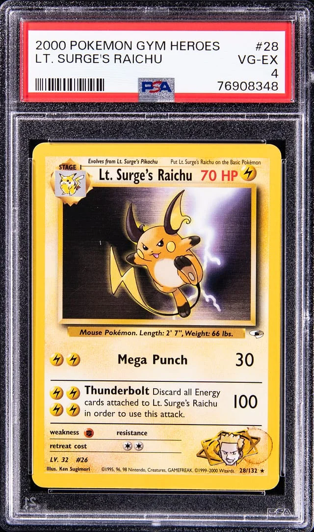 2000 Pokemon Gym Heroes Lt. Surge's Raichu #28 card image