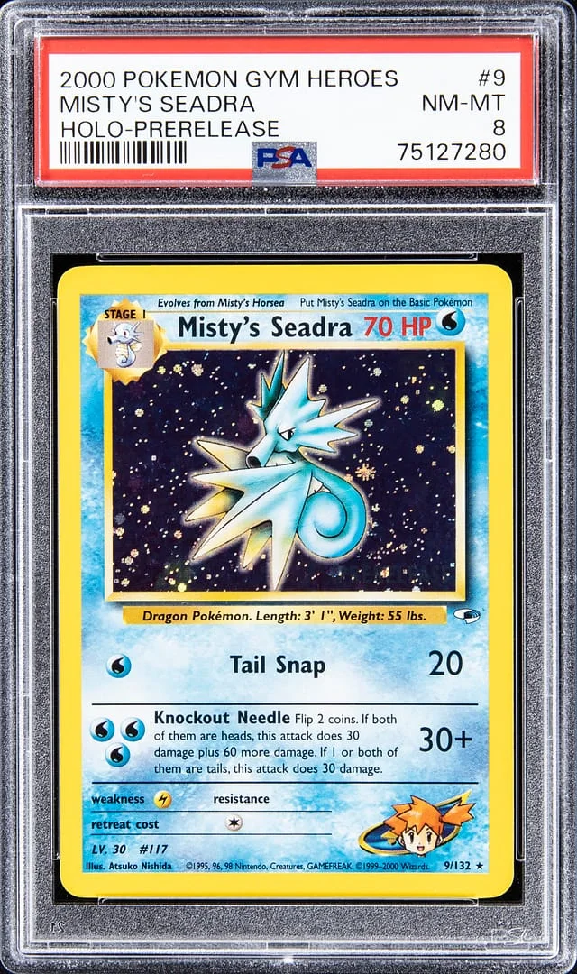 2000 Pokemon Gym Heroes Prerelease Rare Holofoil Misty's Seadra #9 card image