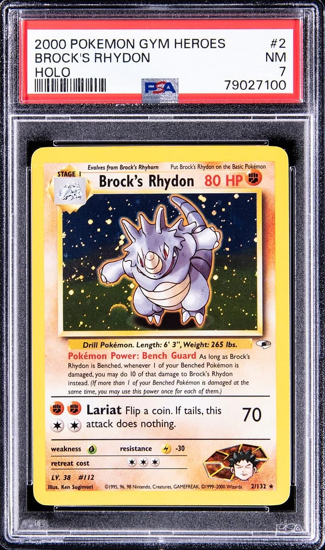 2000 Pokemon Gym Heroes Rare Holofoil Brock's Rhydon #2 card image