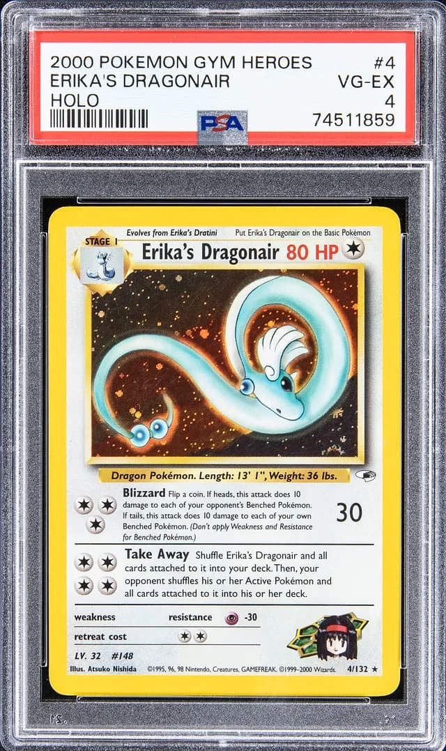 2000 Pokemon Gym Heroes Rare Holofoil Erika's Dragonair #4 card image
