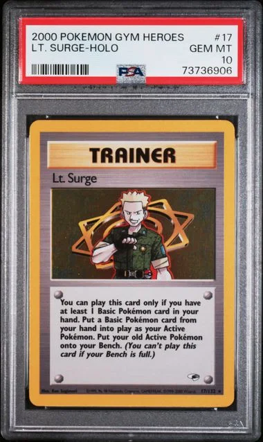 2000 Pokemon Gym Heroes Rare Holofoil Lt. Surge #17 card image