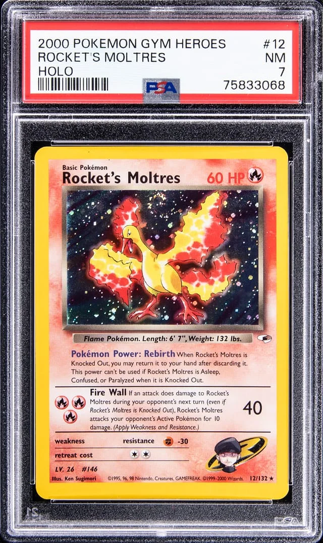 2000 Pokemon Gym Heroes Rare Holofoil Rocket's Moltres #12 card image