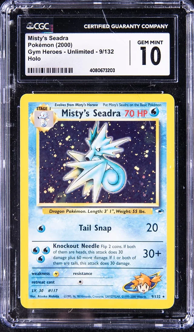 2000 Pokemon Gym Heroes Unlimited Rare Holofoil Misty's Seadra #9 card image