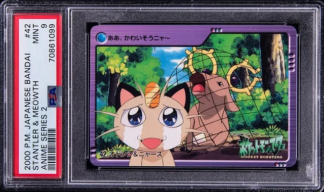 2000 Pokemon Japanese Bandai Anime Series 2 Stantler & Meowth #42 card image