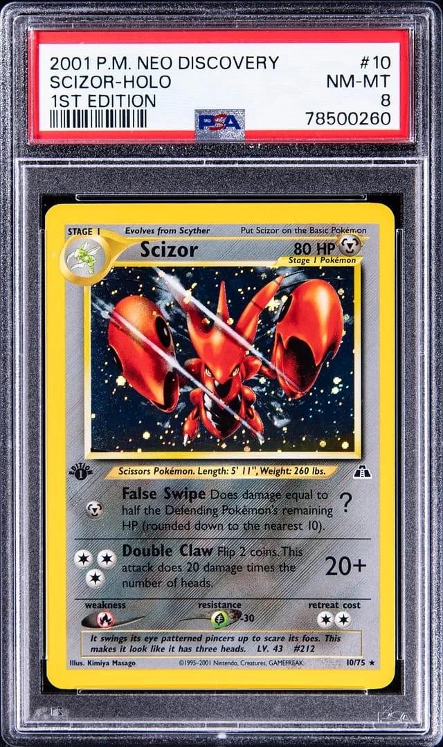 2000 Pokemon Neo Discovery 1st Edition Rare Holofoil Scizor #10 card image