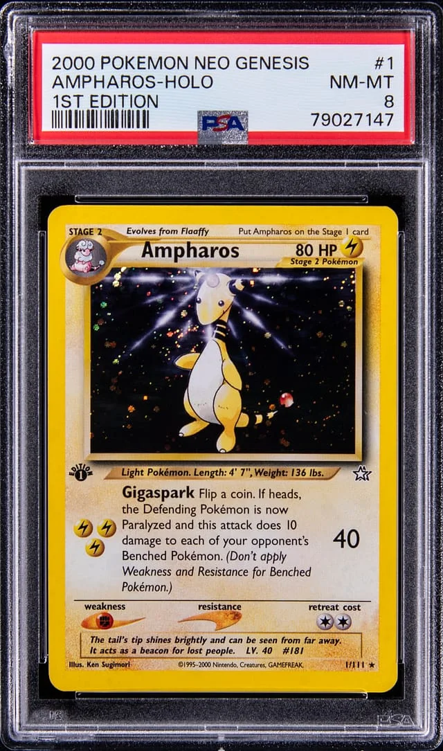 2000 Pokemon Neo Genesis 1st Edition Rare Holofoil Ampharos #1 card image