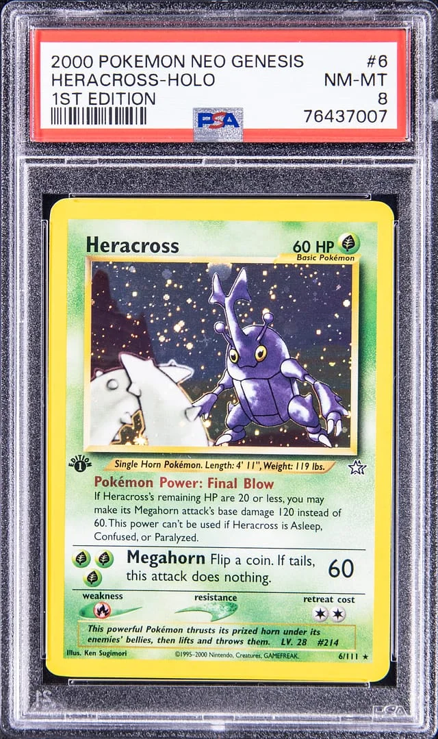 2000 Pokemon Neo Genesis 1st Edition Rare Holofoil Heracross #6 card image