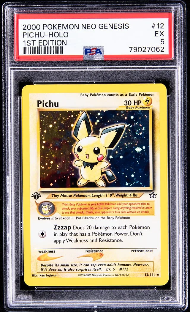 2000 Pokemon Neo Genesis 1st Edition Rare Holofoil Pichu #12 card image