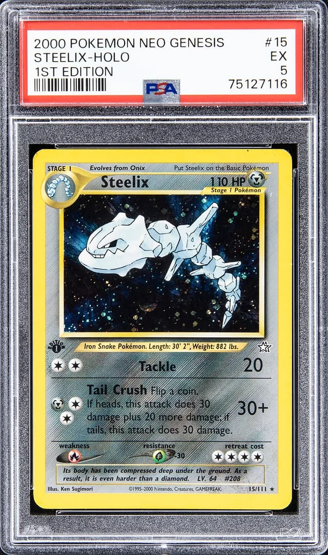 2000 Pokemon Neo Genesis 1st Edition Rare Holofoil Steelix #15 card image