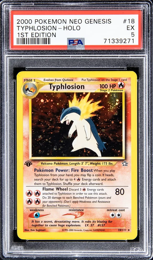 2000 Pokemon Neo Genesis 1st Edition Rare Holofoil Typhlosion #18 card image