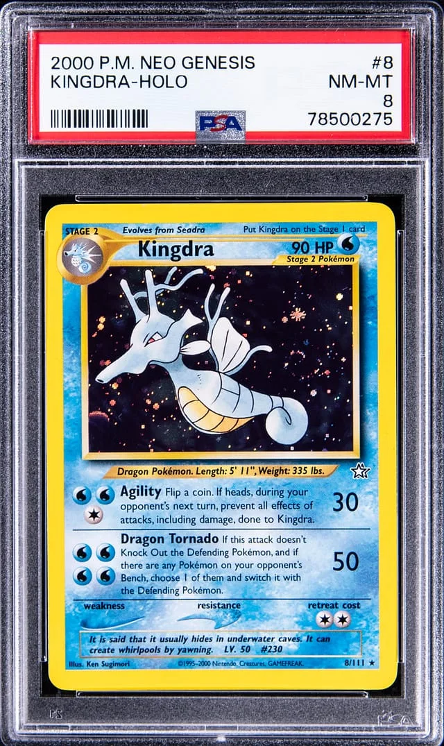 2000 Pokemon Neo Genesis Rare Holofoil Kingdra #8 card image