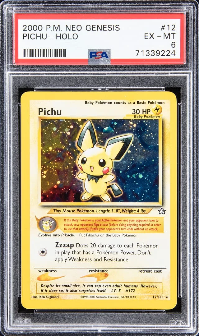 2000 Pokemon Neo Genesis Rare Holofoil Pichu #12 card image