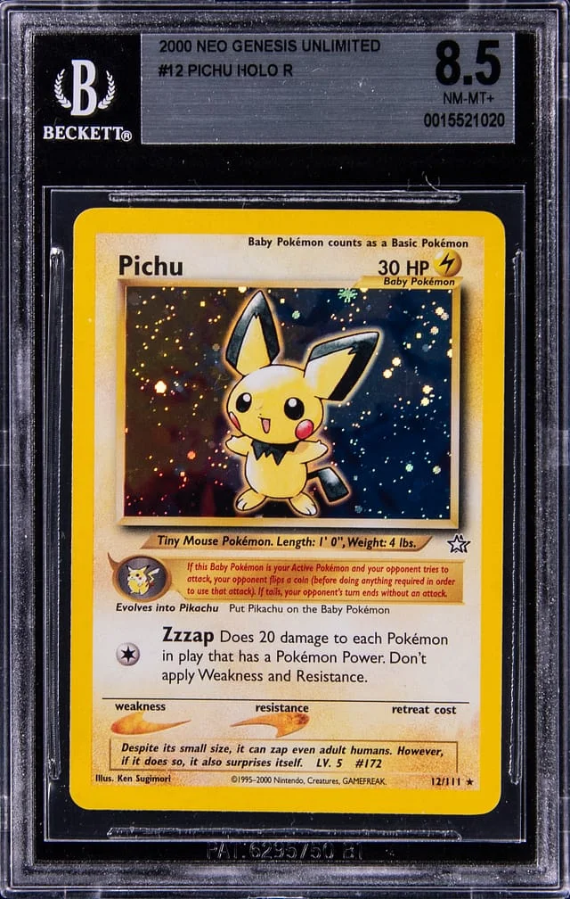 2000 Pokemon Neo Genesis Unlimited Holo R Pichu #12 card image