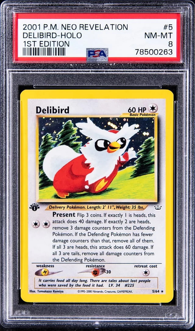 2000 Pokemon Neo Revelation 1st Edition Rare Holofoil Delibird #5 card image