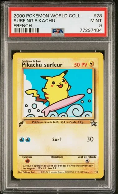 2000 Pokemon Pikachu World French Surfing Pikachu #28 card image