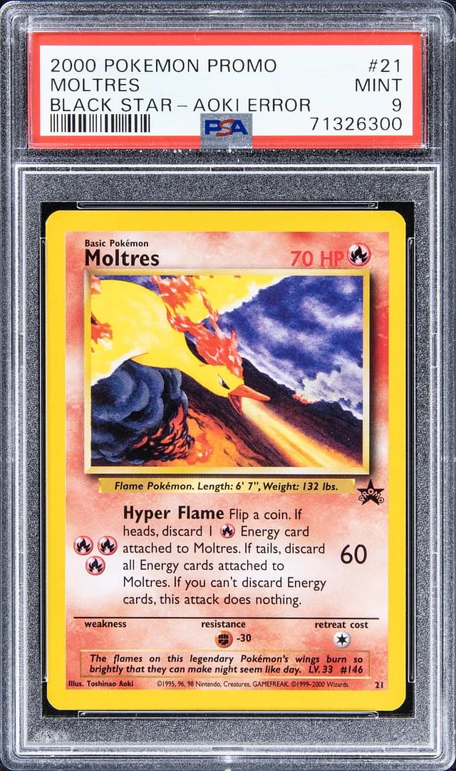 2000 Pokemon Promo Black Star Aoki Error Moltres #21 card image