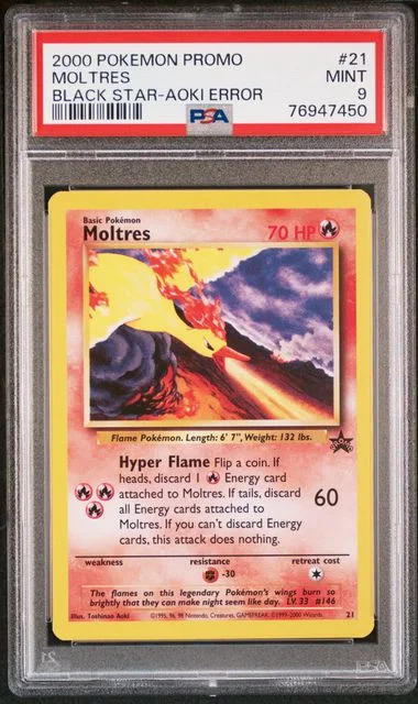 2000 Pokemon Promo Black Star Toshinao Aoki Error Moltres #21 card image
