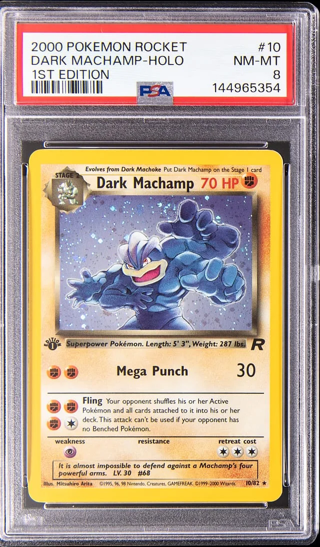 2000 Pokemon Rocket 1st Edition Holo Dark Machamp #10 card image