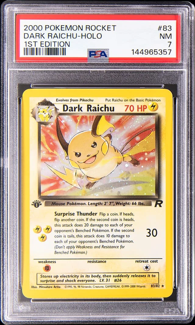 2000 Pokemon Rocket 1st Edition Holo Dark Raichu #83 card image