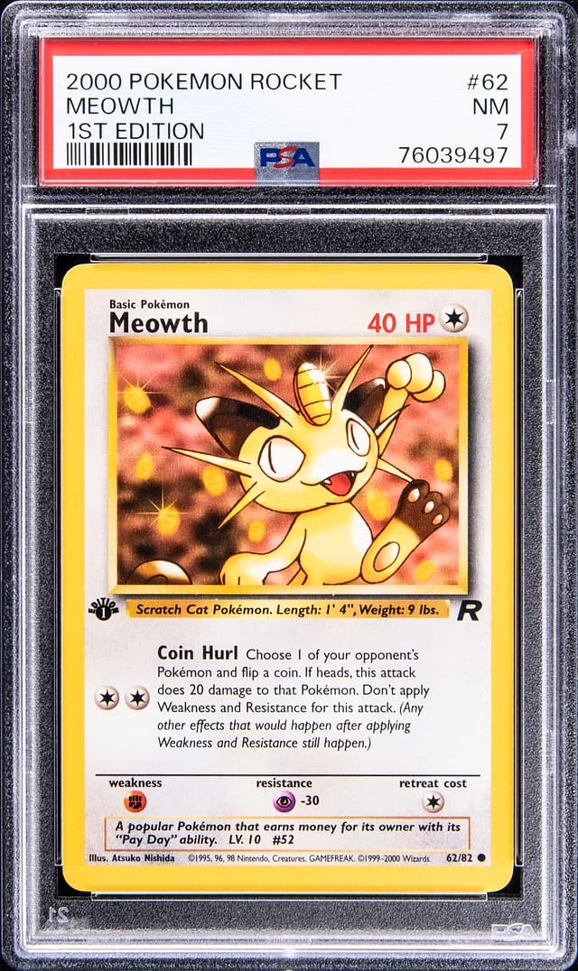 2000 Pokemon Rocket 1st Edition Meowth #62 card image