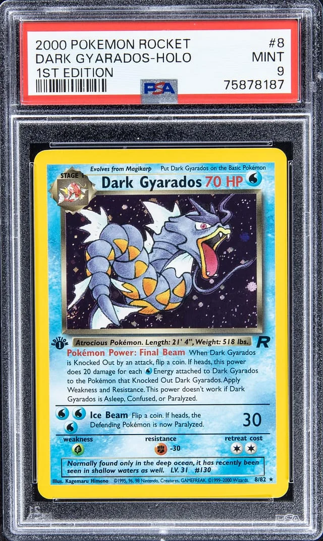 2000 Pokemon Rocket 1st Edition Rare Holofoil Dark Gyarados #8 card image