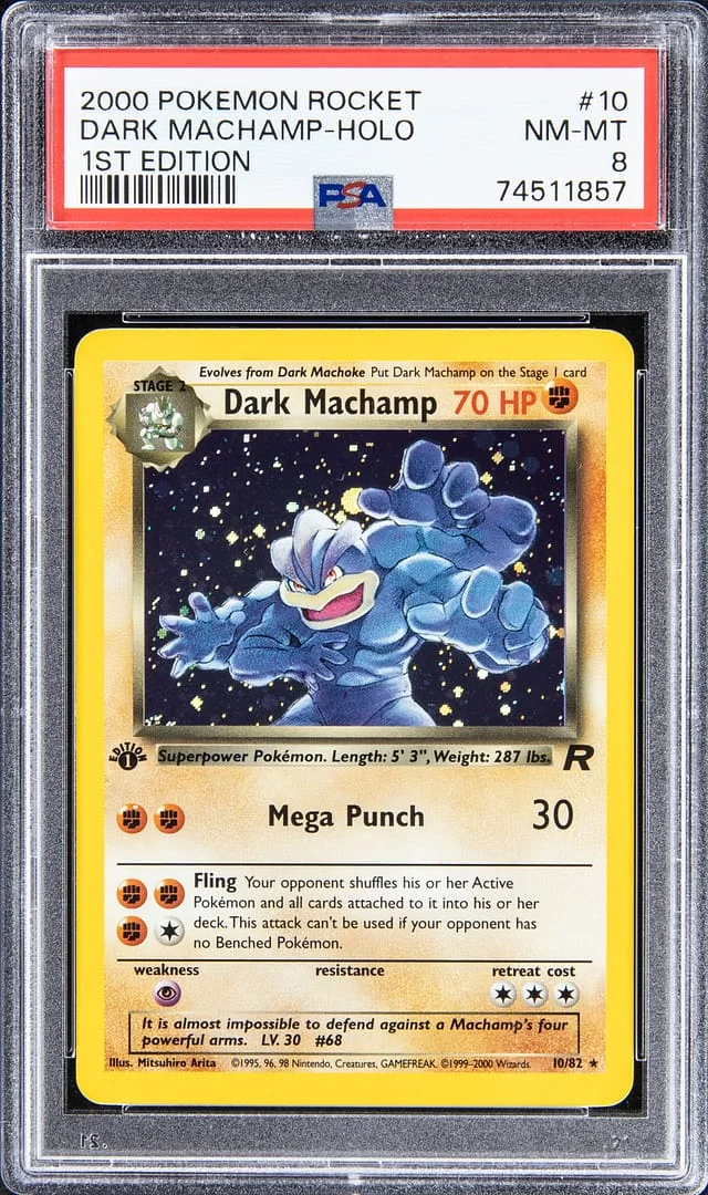 2000 Pokemon Rocket 1st Edition Rare Holofoil Dark Machamp #10 card image
