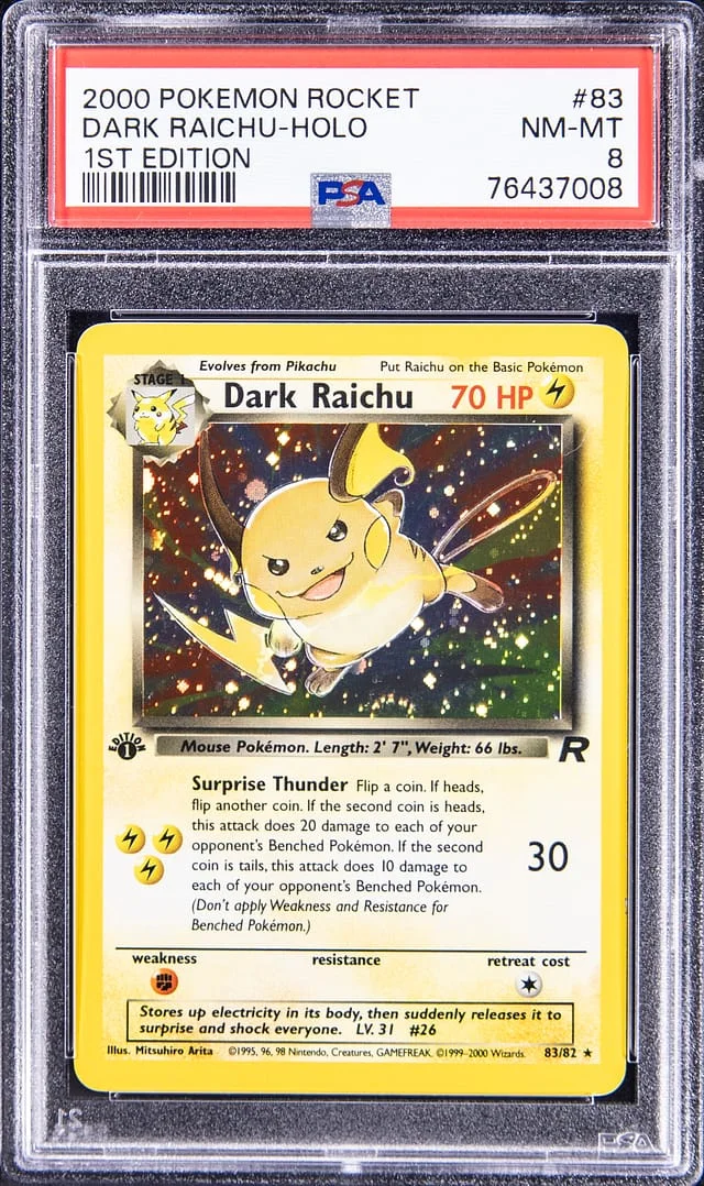 2000 Pokemon Rocket 1st Edition Rare Holofoil Dark Raichu #83 card image