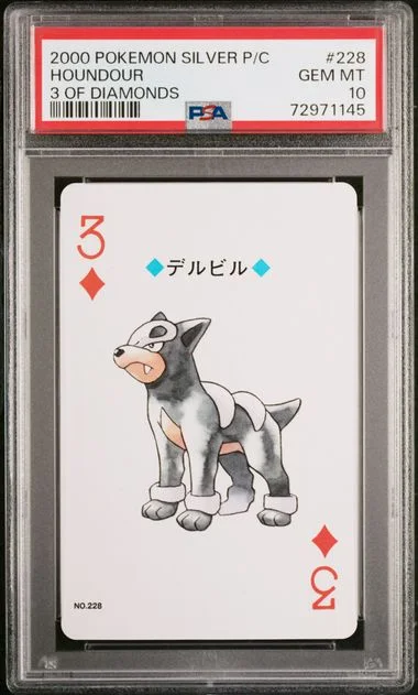 2000 Pokemon Silver Version Playing Cards 3 Of Diamonds Houndour #228 card image