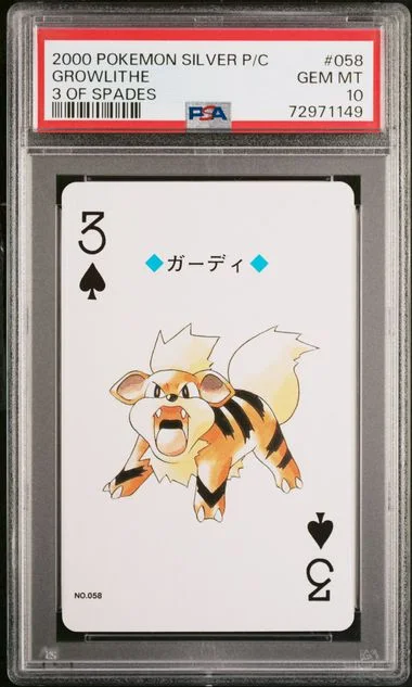 2000 Pokemon Silver Version Playing Cards 3 Of Spades Growlithe #058 card image