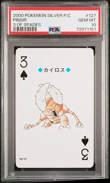 2000 Pokemon Silver Version Playing Cards 3 Of Spades Pinsir #127 card image