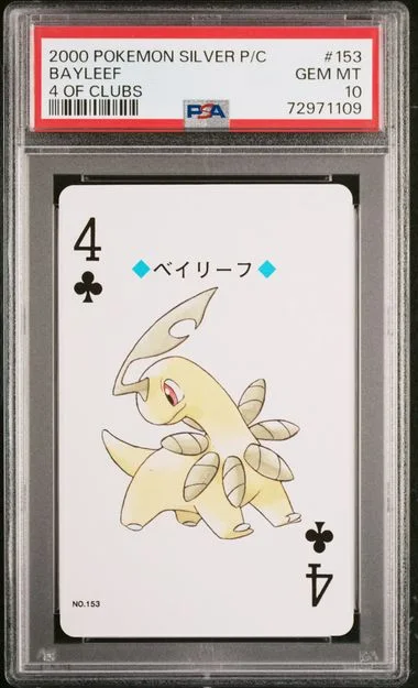 2000 Pokemon Silver Version Playing Cards 4 Of Clubs Bayleef #153 card image