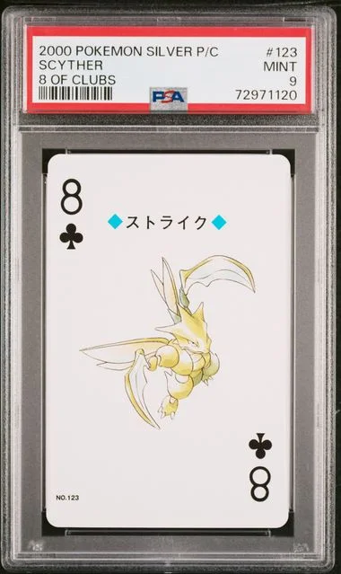 2000 Pokemon Silver Version Playing Cards 8 Of Clubs Scyther #123 card image