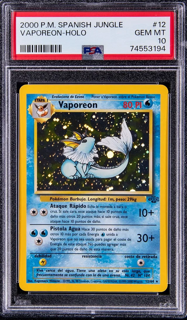 2000 Pokemon Spanish Jungle Rare Holofoil Vaporeon #12 card image