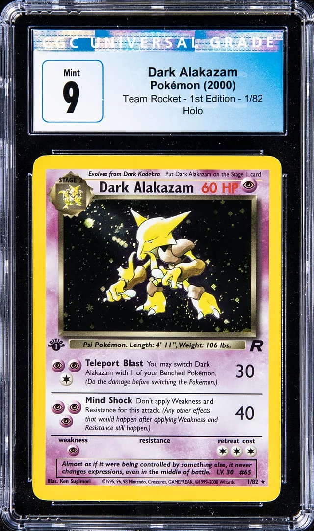 2000 Pokemon Team Rocket 1st Edition Holofoil Dark Alakazam #1 card image