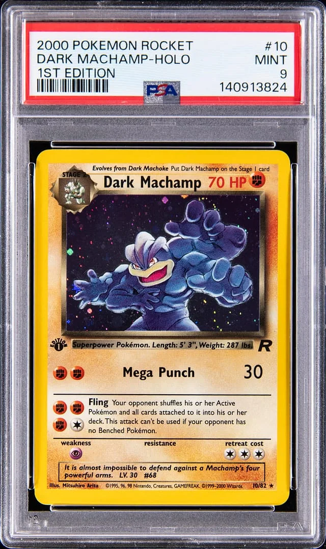 2000 Pokemon Team Rocket 1st Edition Rare Holo Dark Machamp #10 card image