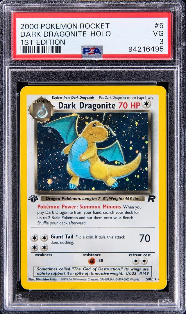 2000 Pokemon Team Rocket 1st Edition Rare Holofil Dark Dragonite #5 card image
