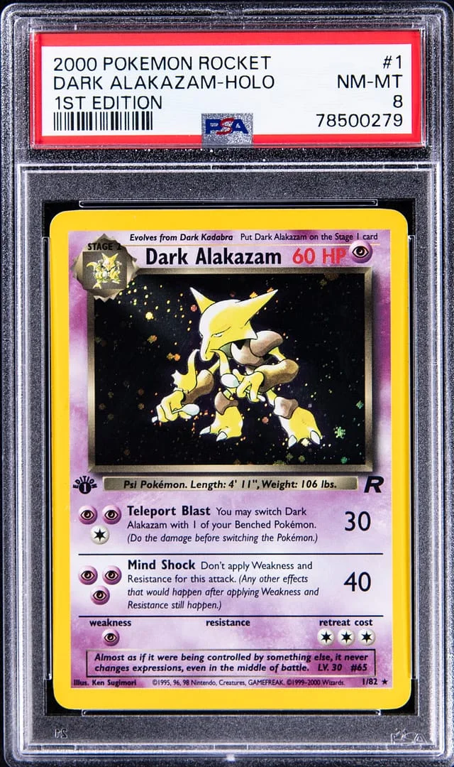 2000 Pokemon Team Rocket 1st Edition Rare Holofoil Dark Alakazam #1 card image