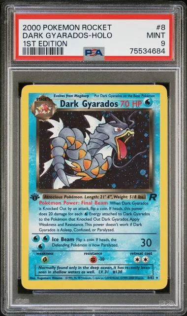 2000 Pokemon Team Rocket 1st Edition Rare Holofoil Dark Gyarados #8 card image