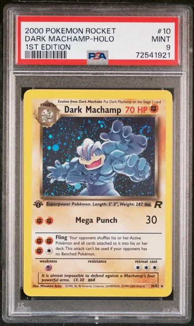 2000 Pokemon Team Rocket 1st Edition Rare Holofoil Dark Machamp #10 card image