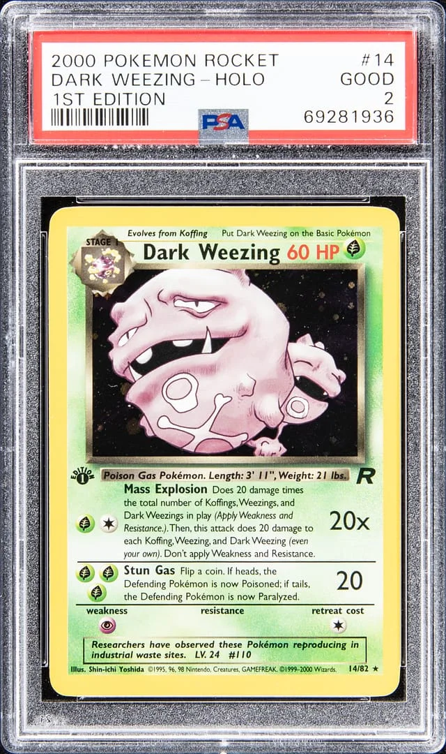 2000 Pokemon Team Rocket 1st Edition Rare Holofoil Dark Weezing #14 card image