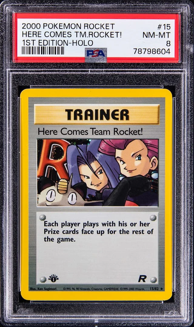 2000 Pokemon Team Rocket 1st Edition Rare Holofoil Here Comes Team Rocket #15 card image