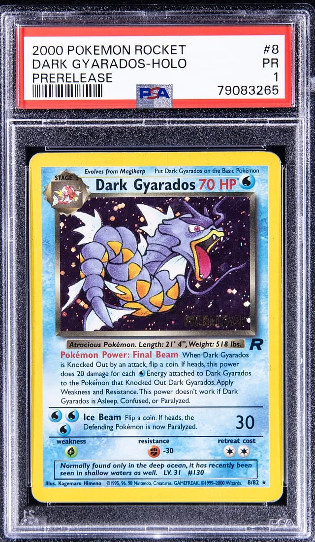 2000 Pokemon Team Rocket Prerelease Rare Holofoil Dark Gyarados #8 card image