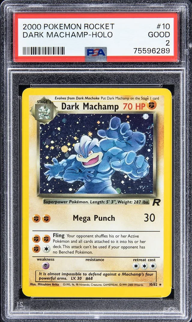 2000 Pokemon Team Rocket Rare Holofoil Dark Machamp #10 card image