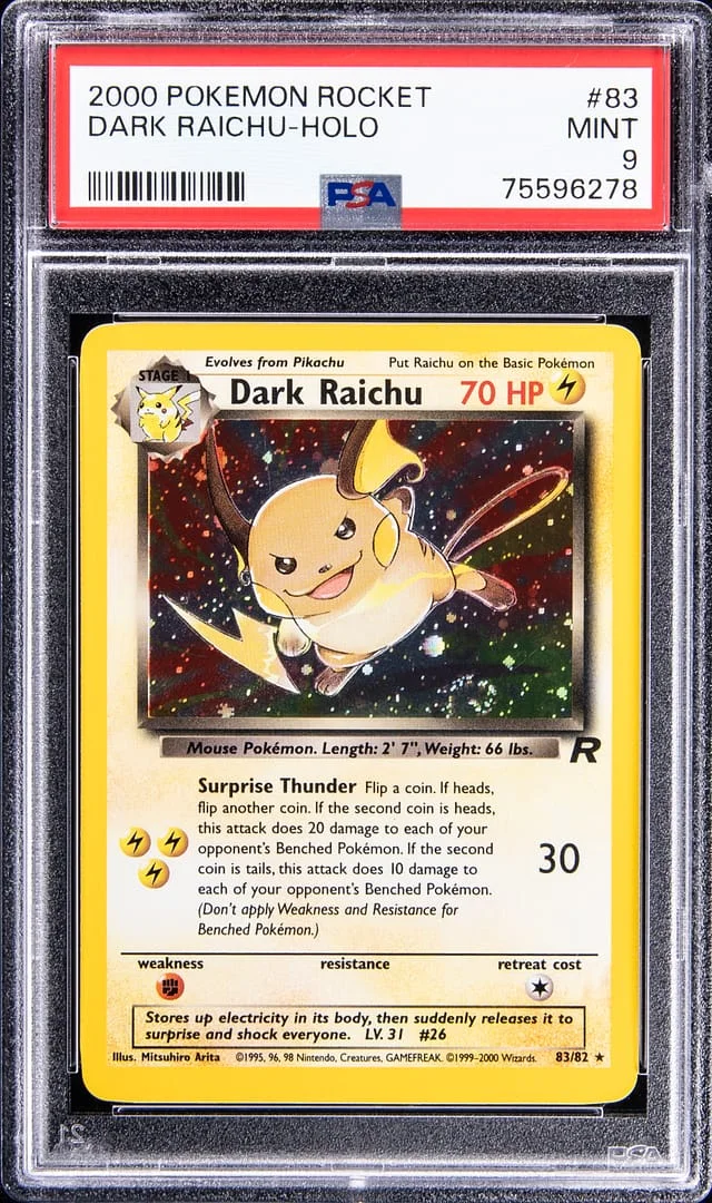 2000 Pokemon Team Rocket Secret Rare Holofoil Dark Raichu #83 card image