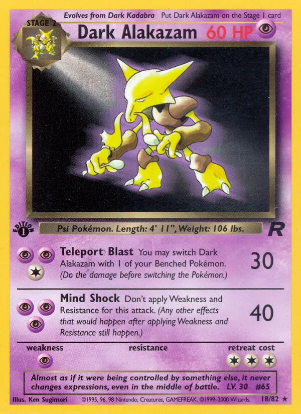 2000 Team Rocket Dark Alakazam #18/82 Rare card image