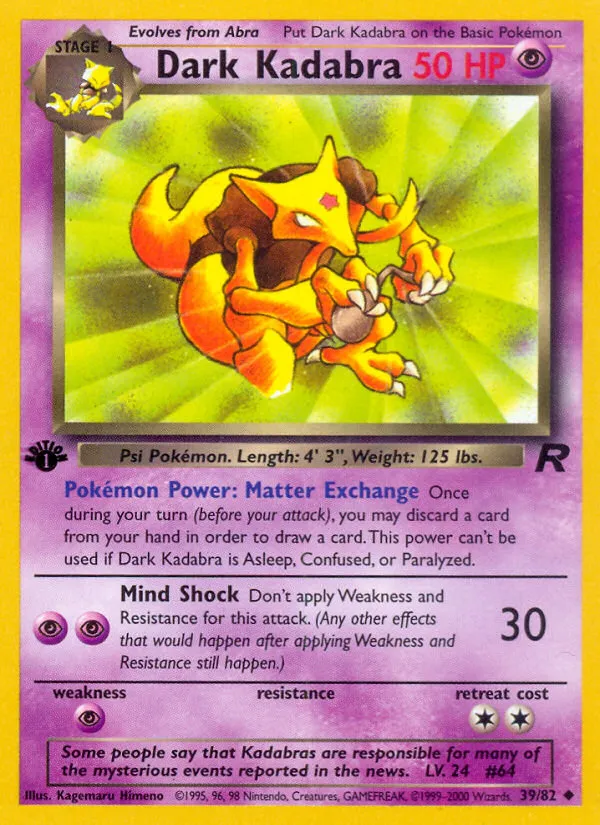 2000 Team Rocket Dark Kadabra Uncommon #39/82 Uncommon card image
