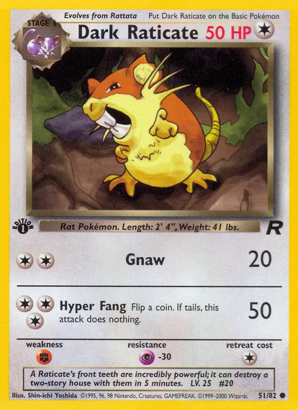2000 Team Rocket Dark Raticate Common #51/82 Common card image