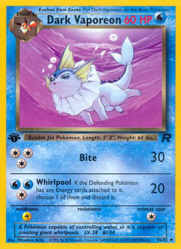 2000 Team Rocket Dark Vaporeon Uncommon #45/82 Uncommon card image