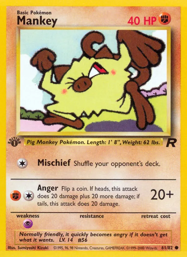 2000 Team Rocket Mankey Common #61/82 Common card image
