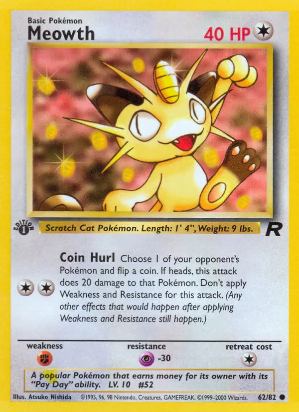 2000 Team Rocket Meowth Common #62/82 Common card image